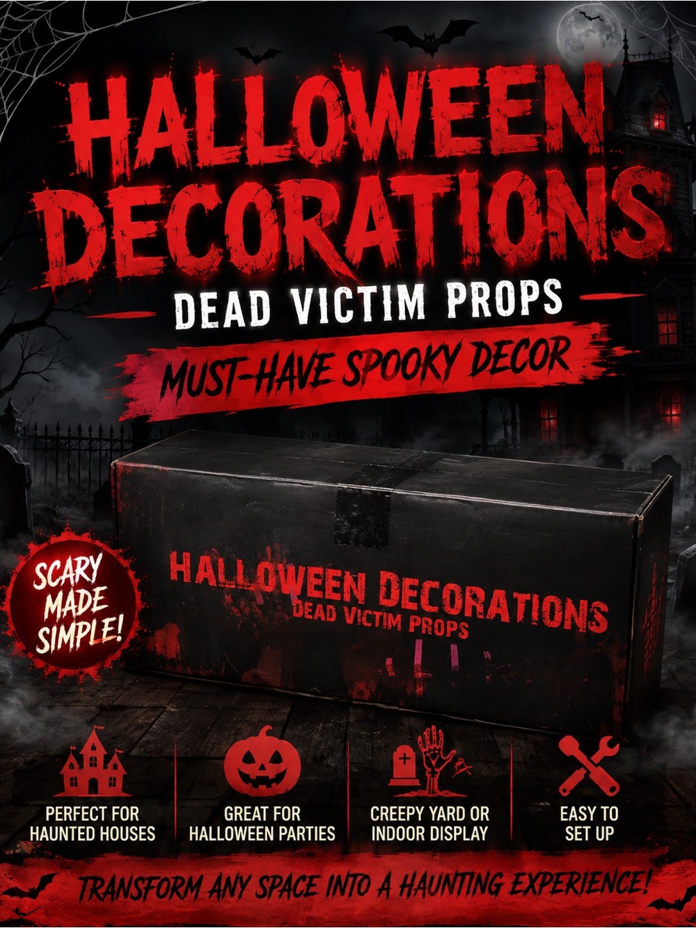 Halloween Decorations Dead Victim Props - Black